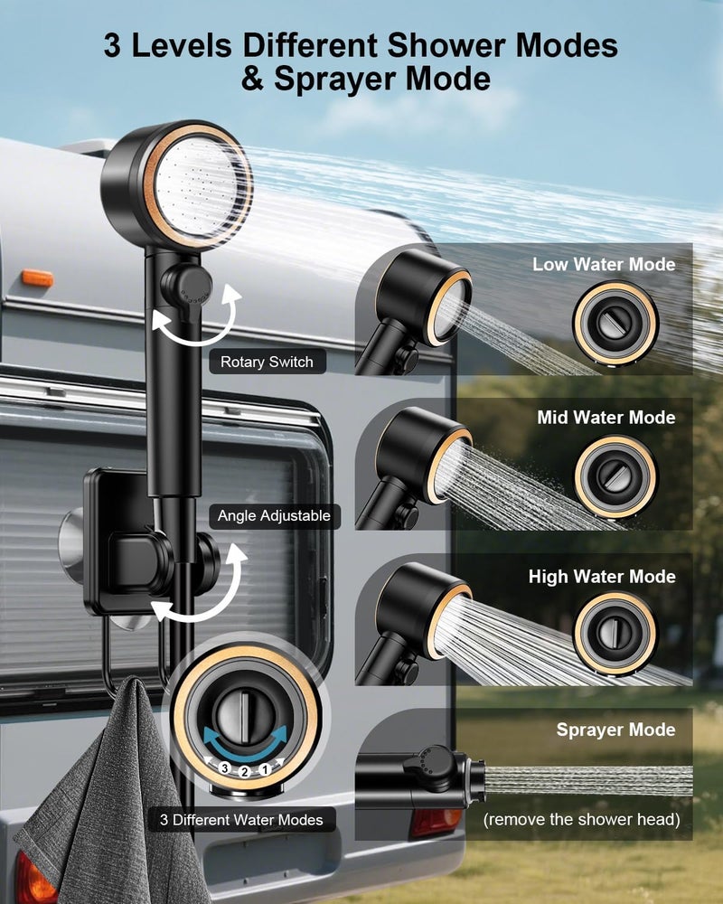 AUTOPkio Portable Shower, 8000mAh Rechargeable Camping Shower Pump with 5 Speed Modes, LED Display, IPX8 Waterproof, 10 L/min Electric Outdoor Shower Kit for Travel, Car, RV, Hiking, Beach, Pet - Image 4